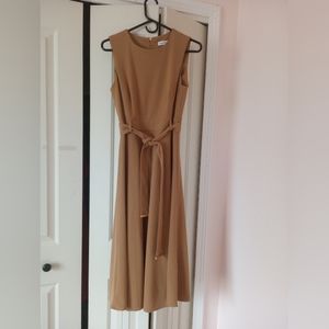 Calvin Klein Midi A-Line Tie Belt Dress